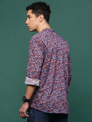Men Blue Floral Slim Fit Shirt-David-3165-Blue