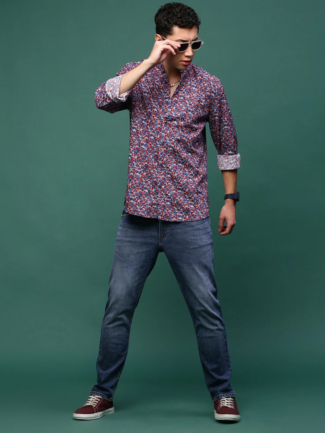 Blue Floral Slim Fit Mens Shirt - Printed Shirt | DesiQlo
