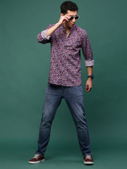 Men Blue Floral Slim Fit Shirt-David-3165-Blue