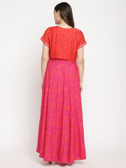Pink & Orange Khari Print Kurta with Jacket-AHDRJK-Combo-391