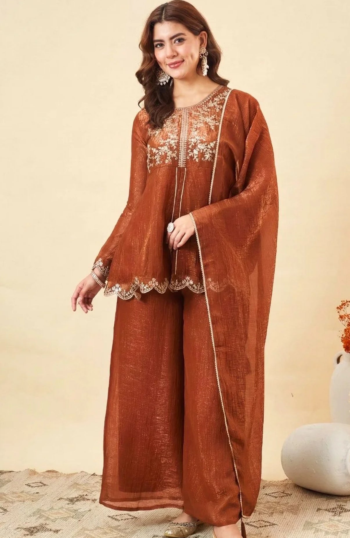 Dupion Silk Kurta Set for Women - Orange | MLWSHKS8884ORG | DesiQlo