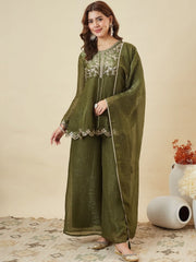 Dupion Silk Kurta Set for Women - Green | MLWSHKS8885GRN