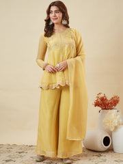Dupion Silk Kurta Set for Women - Yellow | MLWSHKS8887YLW