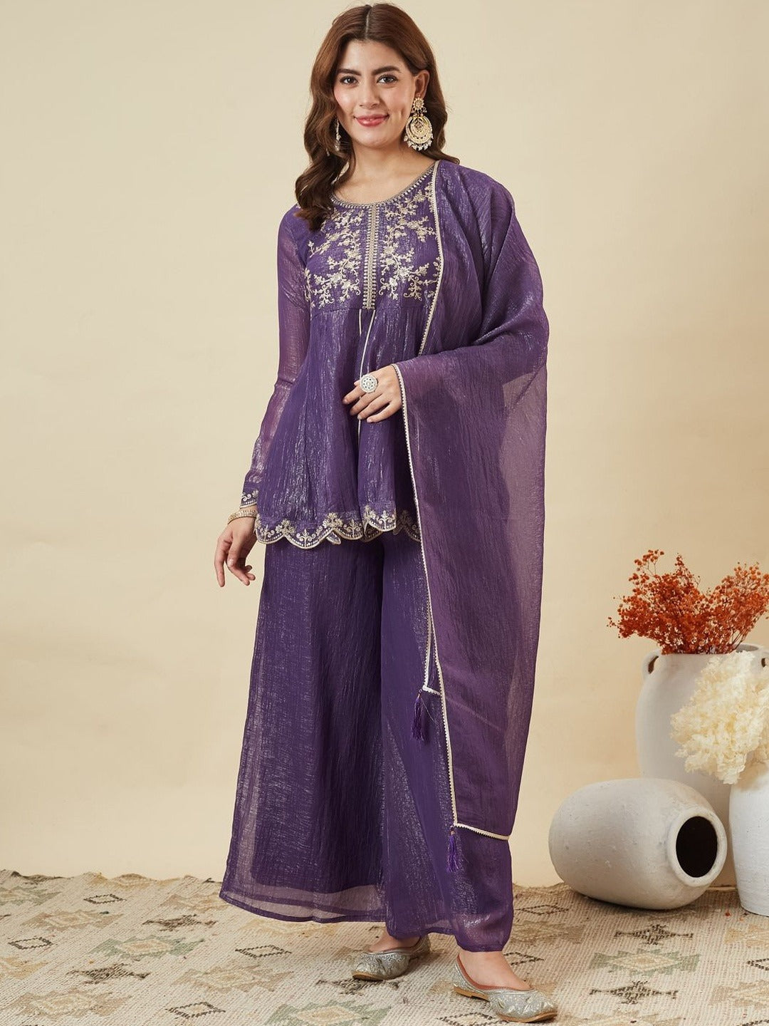Dupion Silk Kurta Set for Women - Purple | MLWSHKS8886PUP