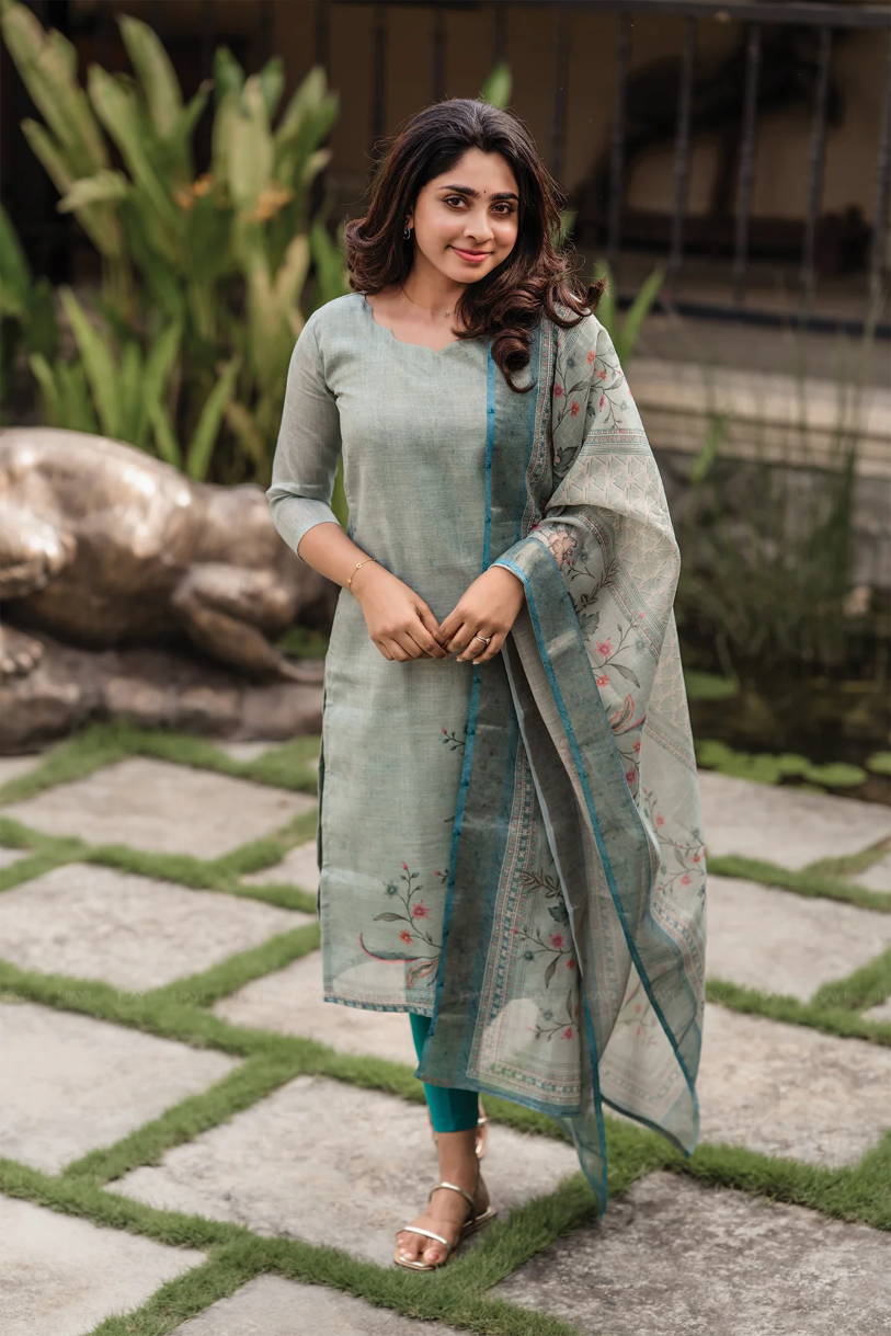 Cotton Blend Kurta Set for Women - Grey | MLWSHKS8888GRY