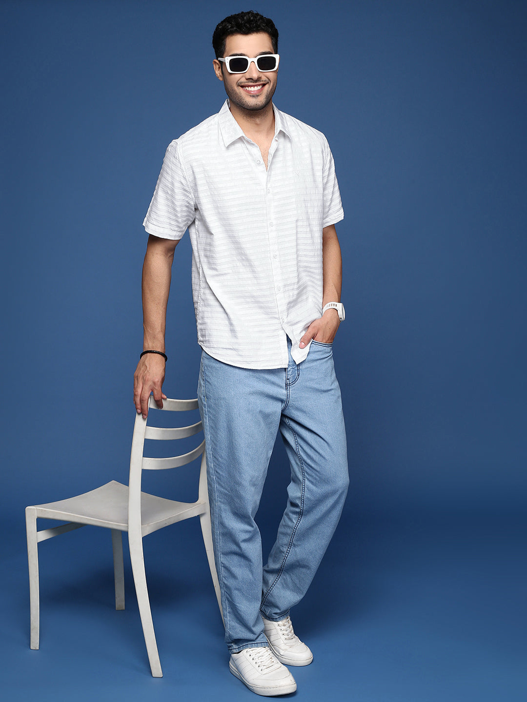 Solid White Slim Fit Mens Shirt | Cotton Shirt by DesiQlo
