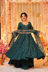 Chanderi Kurta Set for Women - Teal | MLWSHKS8889TEL