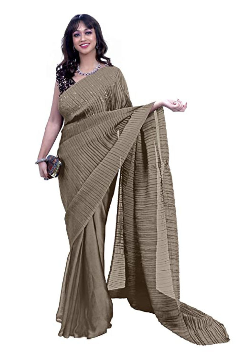 Crepe Saree for Women - Beige | MLWSHSA9145BEI | DesiQlo