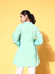Mint Green Pure Cotton Silver Print Tunic-AHTUCOPG-8073-FF