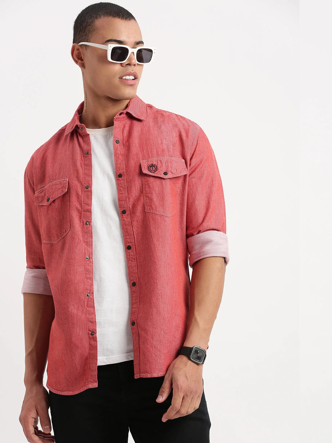 Men's Red Solid Cotton Shirt | Stylish Mens Shirt