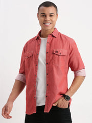 Men Solid Red Shirt-DoublePocket-01-Red