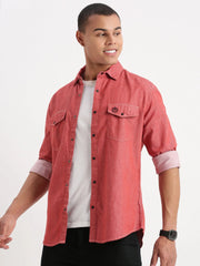 Men Solid Red Shirt-DoublePocket-01-Red
