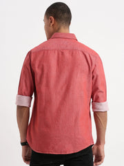 Men Solid Red Shirt-DoublePocket-01-Red