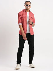 Men Solid Red Shirt-DoublePocket-01-Red