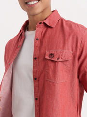 Men Solid Red Shirt-DoublePocket-01-Red