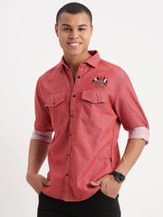 Men Solid Red Shirt-DoublePocket-04-Red