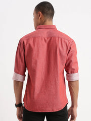 Men Solid Red Shirt-DoublePocket-04-Red