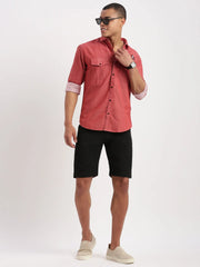 Men Solid Red Shirt-DoublePocket-04-Red