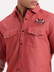 Men Solid Red Shirt-DoublePocket-04-Red