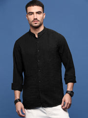 Men Black Solid Slim Fit Shirt-Dude-3252-Black