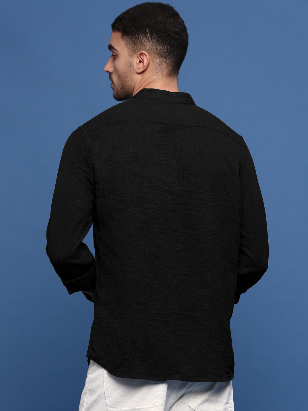 Men's Black Solid Cotton Shirt | Slim Fit Formal Shirts