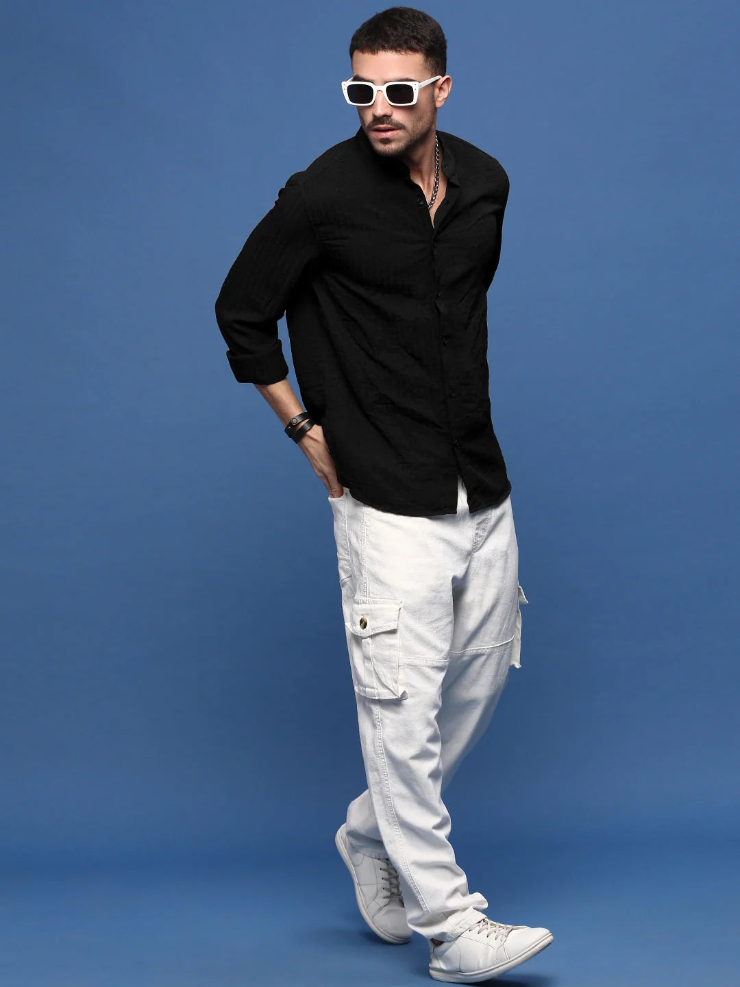 Men's Black Solid Cotton Shirt | Slim Fit Formal Shirts