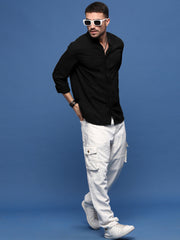 Men Black Solid Slim Fit Shirt-Dude-3252-Black