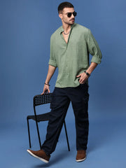 Men Green Solid Slim Fit Shirt-Dude-3259-Green