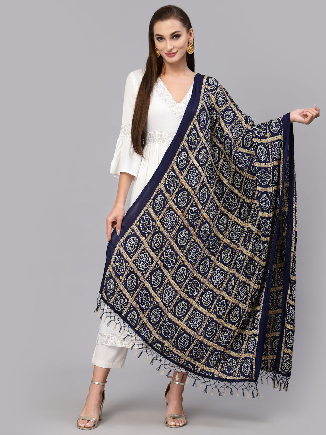 Women's Bandhani Print Silk Blend Dupatta (Dupchokblue) | DesiQlo