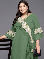 Women Polka Dot Printed Flared Sleeves A line Kurta-AP-AHKUCRFP-1129