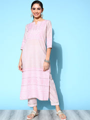 Lavender Pure Cotton Blend Printed Kurta Pant Set-AHKUPN-COMBO-487-FF