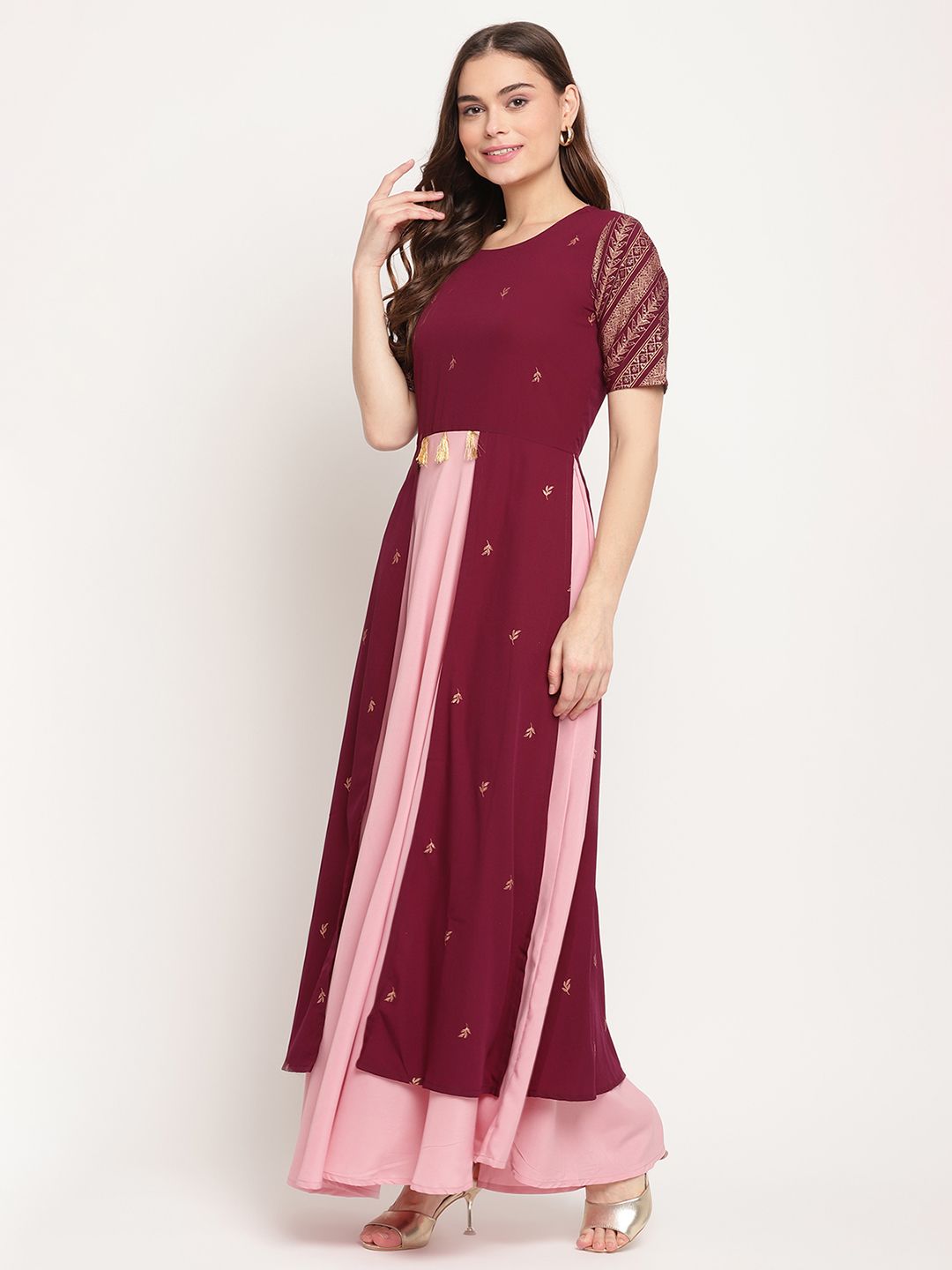 Wine Glitter Print Dress | Stylish Women's Western Wear Online