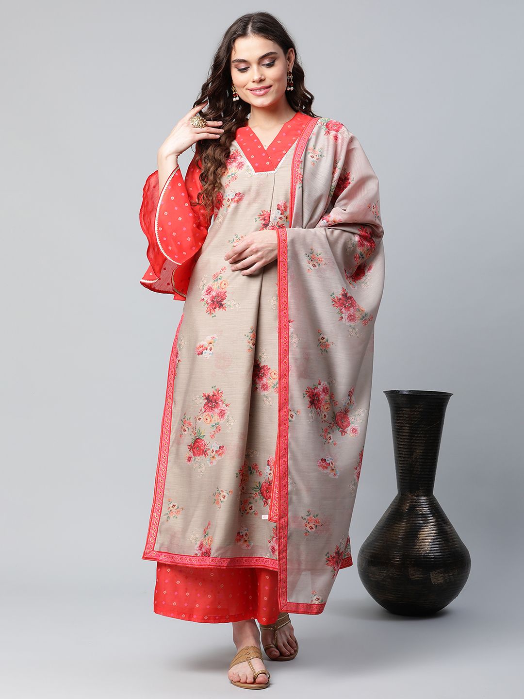 Red & Brown Printed Kurta Palazzo Set | Women's Palazzo Sets