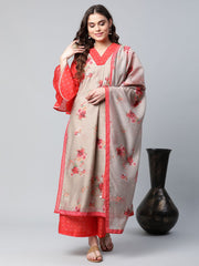 Red & Brown Chanderi Printed Kurta Palazzo Set-AHKUPZ-COMBO-460