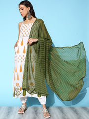 White Pure Cotton Pigment Printed Kurta Pant Set With Dupatta-AHKUDUPN-COMBO-509-FF