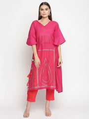Pink Chanderi Khari Print Kaftan with Trouser-AHKFPNBL-combo-389