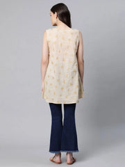 Beige Pure Cotton Floral Printed Tunic-AHKUCOPGGL-8067