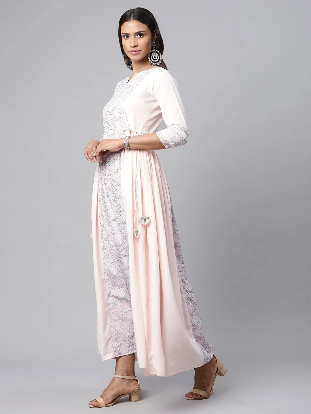 Pink Khari Print Layered Dress | Indian Dresses Online