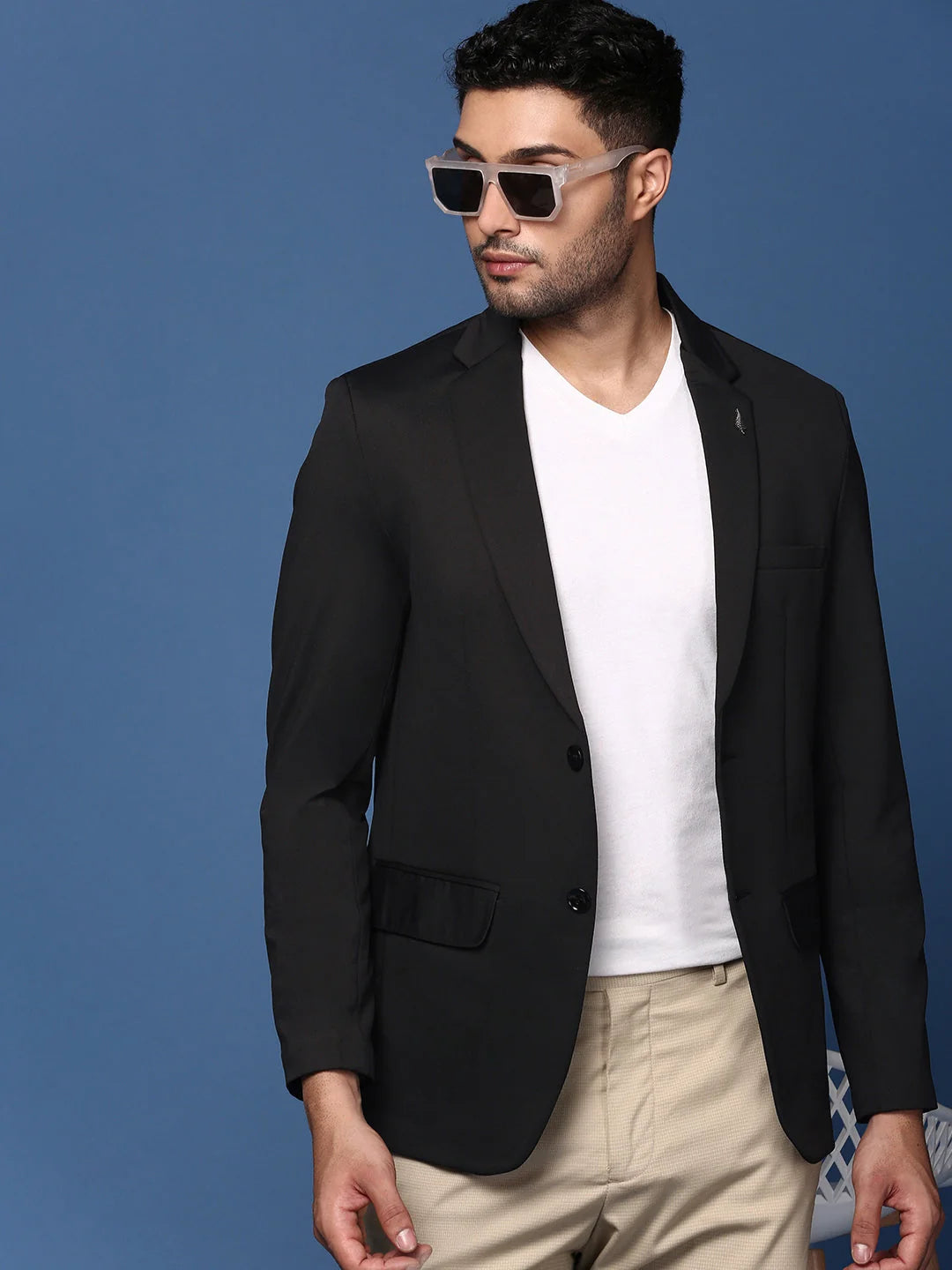 Black Slim Fit Blazer - Men's Solid Nehru Jackets for Weddings