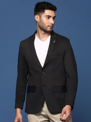 Men Black Slim Fit Single Breasted Blazer-EX-3001-Black