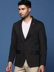 Men Black Slim Fit Single Breasted Blazer-EX-3001-Black