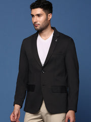 Men Black Slim Fit Single Breasted Blazer-EX-3001-Black