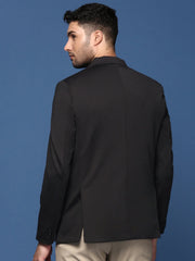 Men Black Slim Fit Single Breasted Blazer-EX-3001-Black
