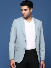 Men Blue Slim Fit Single Breasted Blazer-EX-3001-Blue