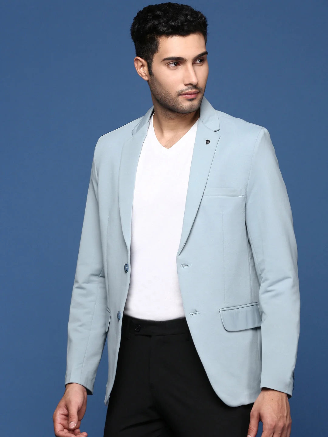 Blue Slim Fit Blazer - Men's Cotton Nehru Jacket | DesiQlo