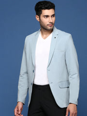 Men Blue Slim Fit Single Breasted Blazer-EX-3001-Blue