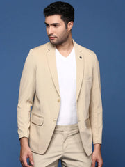 Men Beige Slim Fit Single Breasted Blazer-EX-3003A-Beige