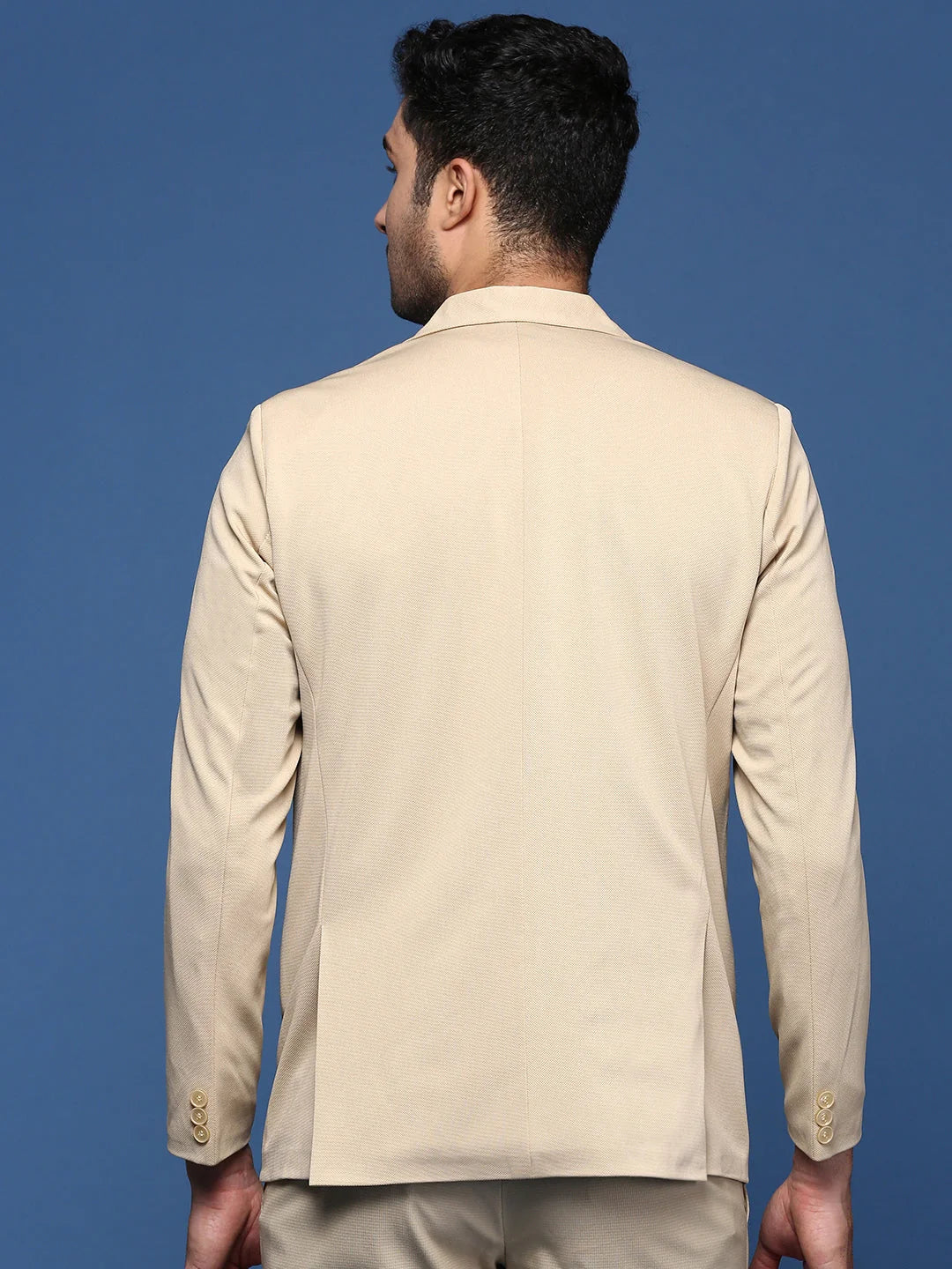 Beige Slim Fit Blazer - Nehru Jacket Wedding Style | DesiQlo