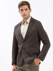 Men Notched Lapel Solid Brown Blazer-EX-3003A-Brown
