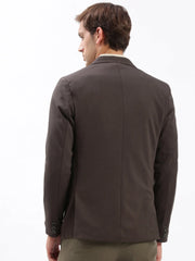 Men Notched Lapel Solid Brown Blazer-EX-3003A-Brown